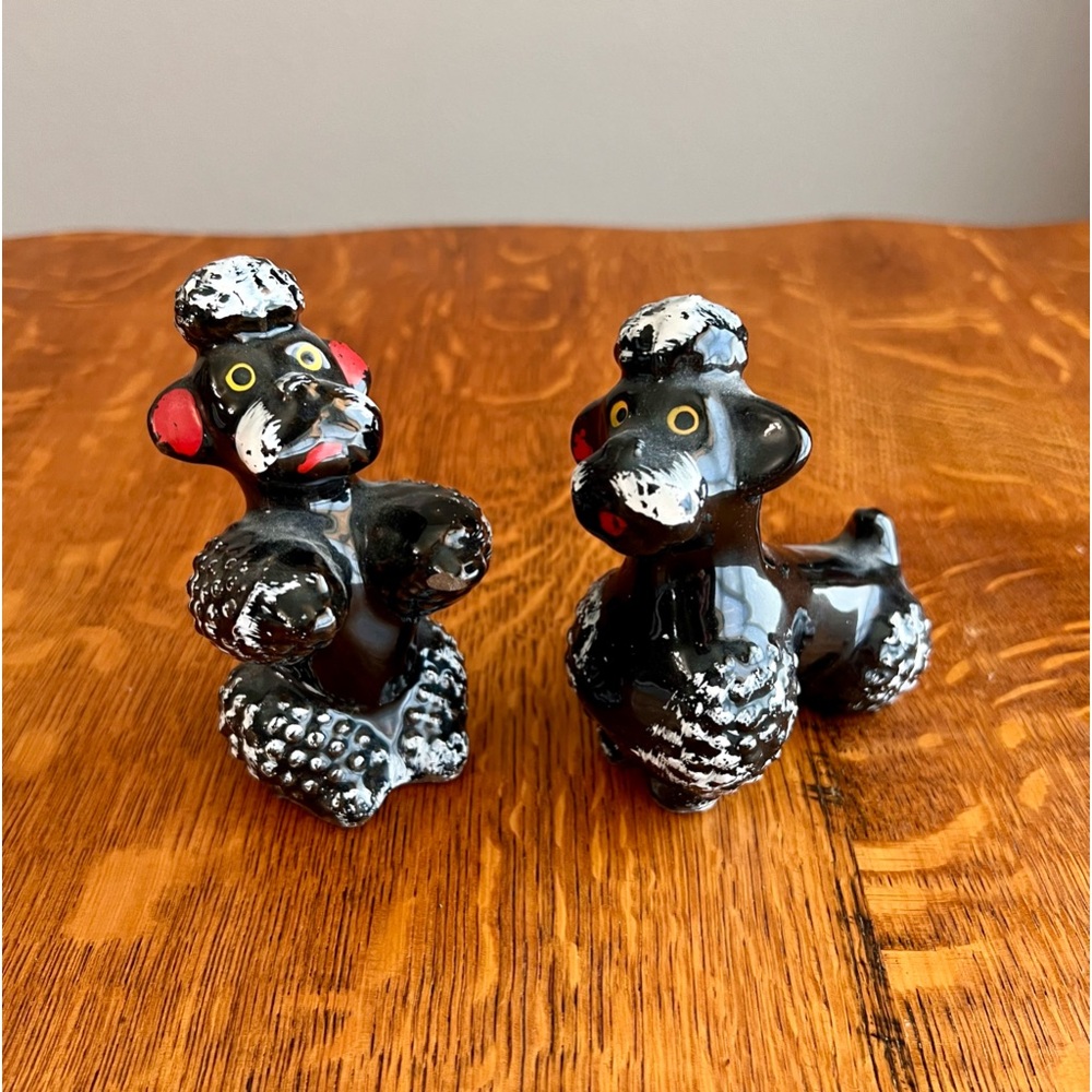 Vintage Redware MCM Poodle Ceramic Pottery Figurines (2).  Made in Japan
